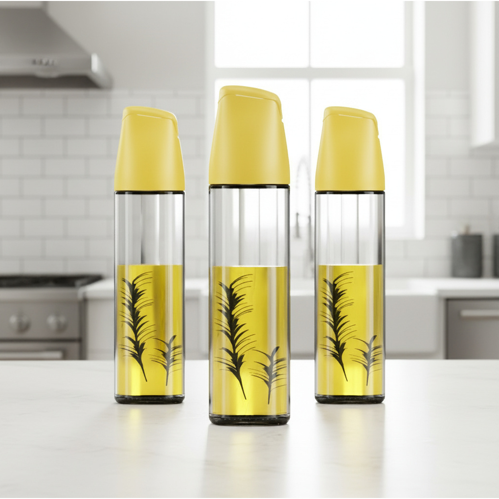 일상가 세척하기쉬운 심플 자동개폐 원형 글라스 유리 오일병 디스펜서 옐로우, 3개, 500ml 24,690원