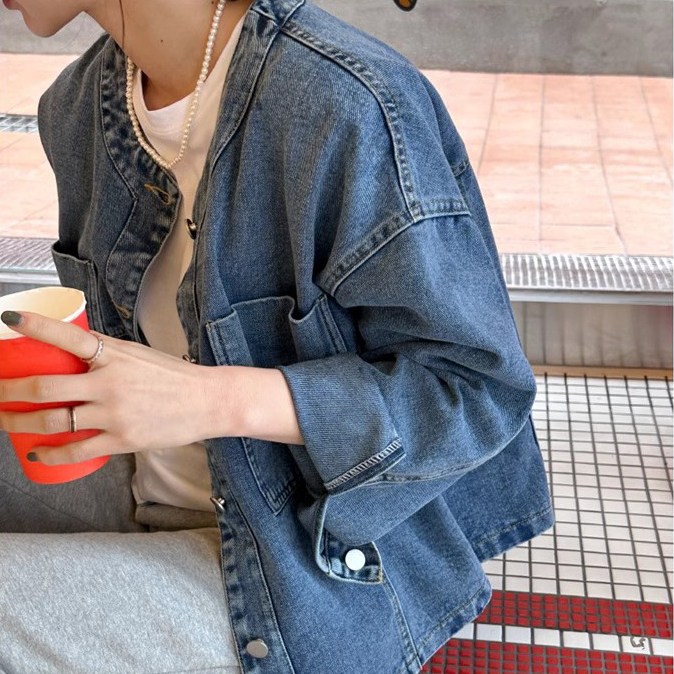 퀸앤조이 베마망 노카라 워싱 데님 셔켓 56,800원