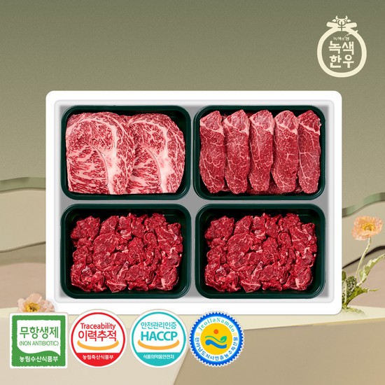 [녹색한우] 무항생제 1++등급 한우선물세트 구이정육 5호 1.2kg (등/안/불/불) 237,100원