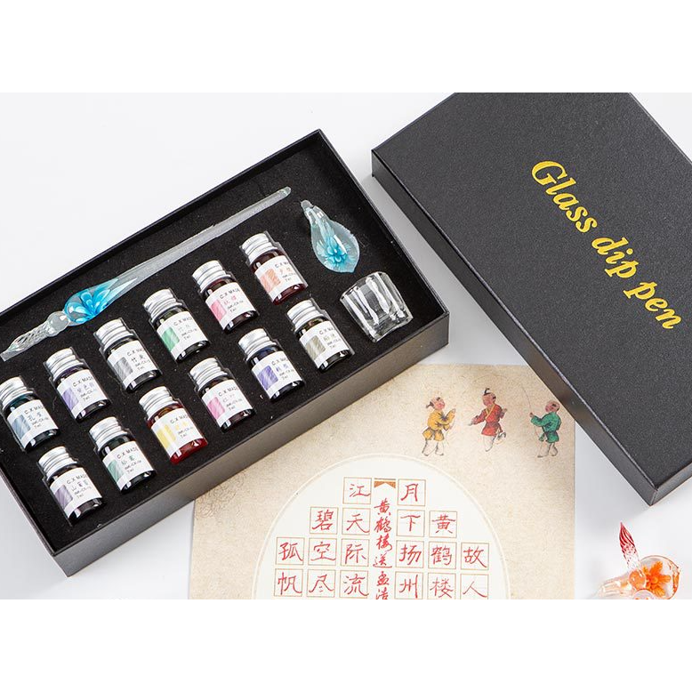 야자컴퍼니 캘리그라피 글라스펜 글래스펜 유리펜 딥펜/12색잉크/받침대/ 세트 5컬러, 빨간색 16,700원