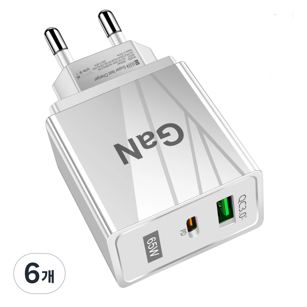 65W 사각접지 초고속 충전기 포트 USB+PD 애플 아이폰 아이패드 삼성 갤럭시 픽셀 고속전원 어댑터 SJCDBK-, 6개, 흰색BK301(FX) 125,650원