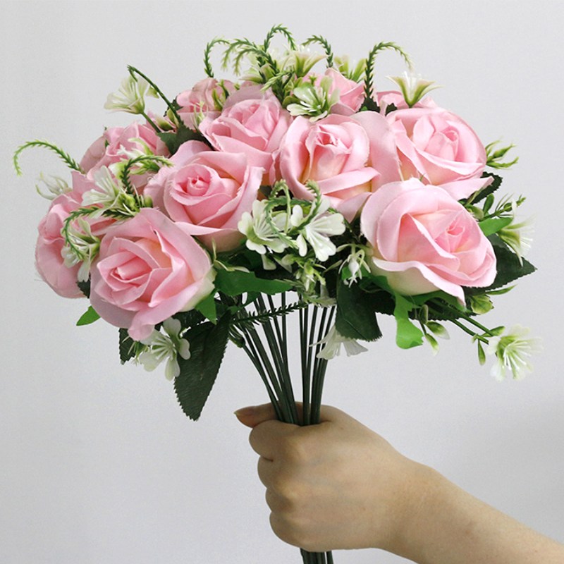 마벨인홈 조화 장미 꽃다발 18송이 세트, 핑크로즈, 현재가 12,900원