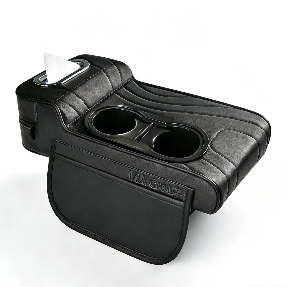 VIX Group 차량용 팔걸이쿠션 팔꿈치 받침대 다양한 활용 수납함 컵홀더 티슈 보관함 수납포켓 콘솔쿠션, 1개, 블랙 14,750원