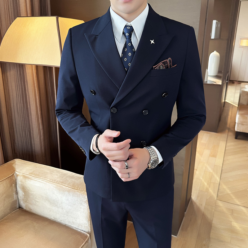 Enyofe 남성용 겨울더블 정장세트 재킷+조끼+바지 쓰리피스 남성용 투버튼 캐주얼 쓰리피스  남자수트 128,030원