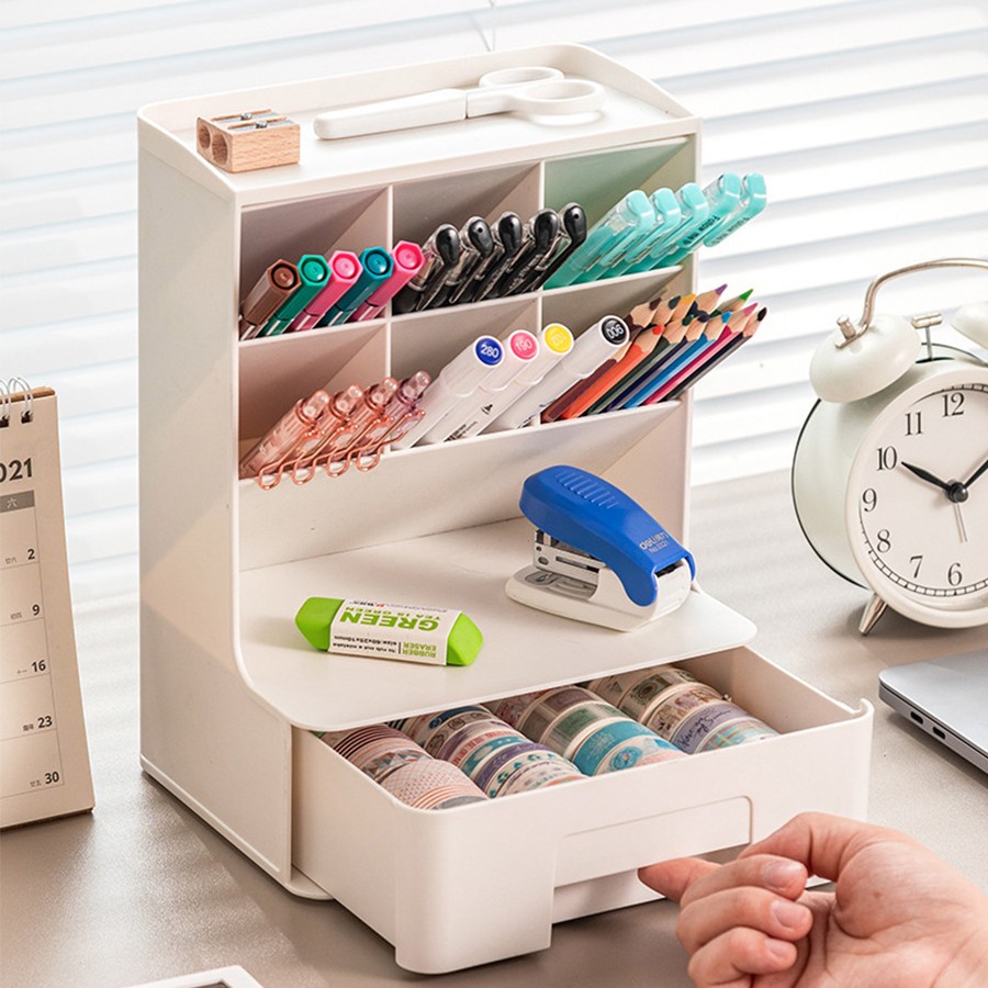 공구랜드 사무용품 연필꽂이 펜꽂이 책상정리 다용도 정리함 데스크오거나이저, 투명서랍 9,800원