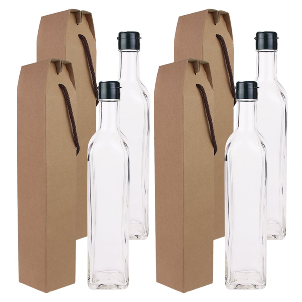 가인글로벌 올리브500사각(P) 유리병 + 원터치캡(소) 블랙 + 포장박스, 4개, 500ml 15,500원