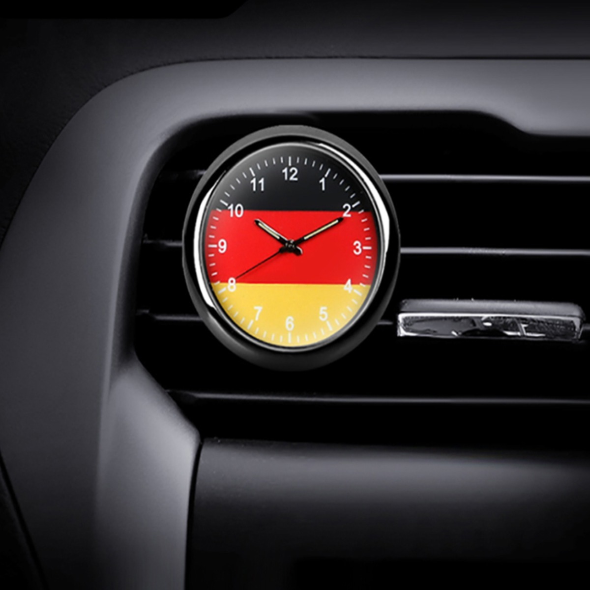 차량용시계 송풍구 야광바늘 독일국기 레트로 플래그 디자인 현카, 1개 12,000원