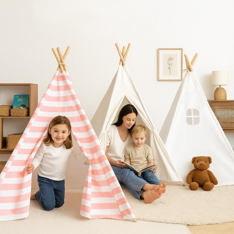 유아 아기 놀이 텐트 순면 브리사 퓨어코튼 키즈 티피 실내 TENT 어린이 반려견, 스트라이프 핑크 49,000원