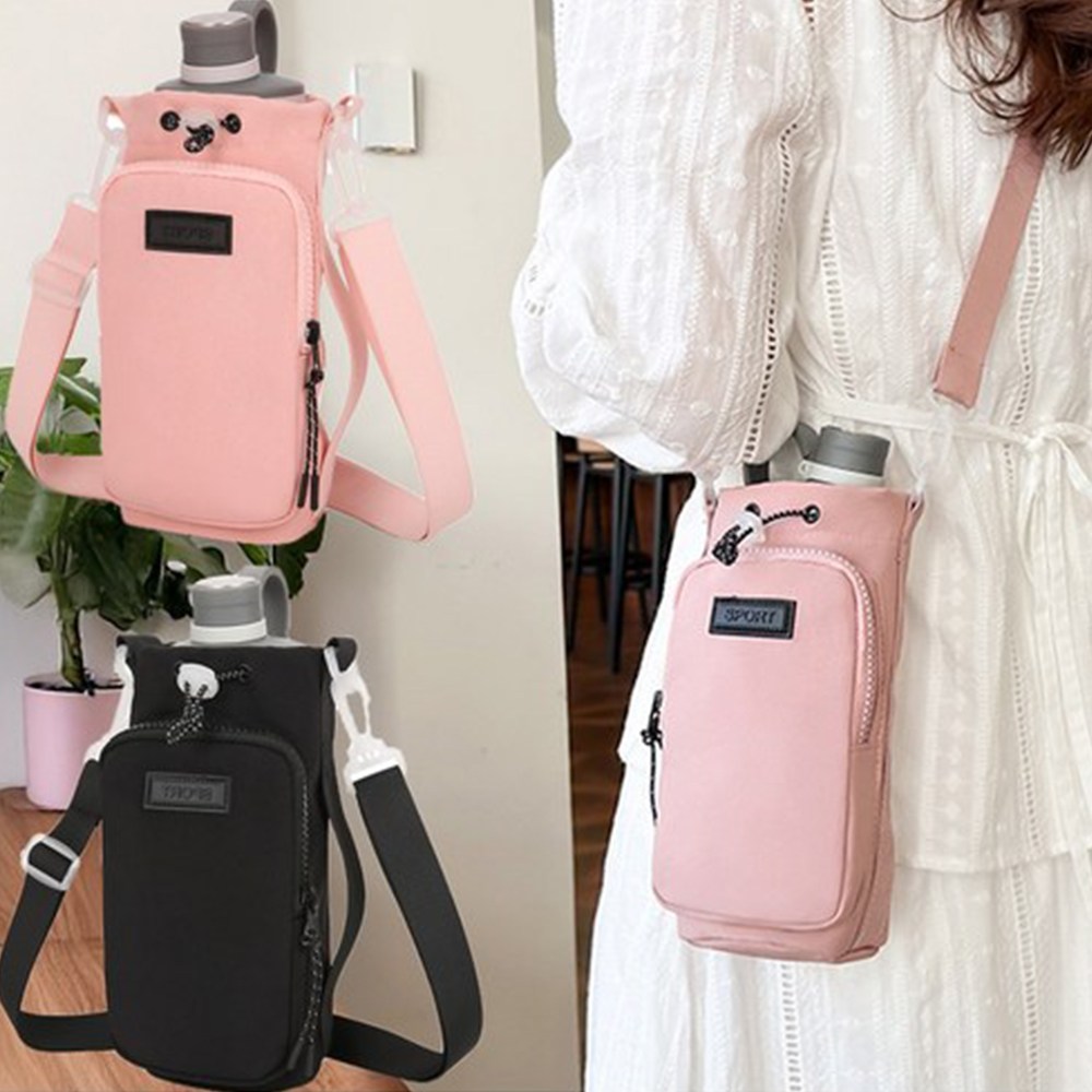 비플로 텀블러가방 크로스백 물병 파우치, 다크블랙+베이비핑크, 1개 25,800원