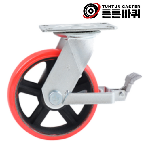 고중량 6인치 회전브레이크 바퀴 우레탄 고하중 450kg 폭 60mm 국내제작 중량물 운반구, 1개 32,300원