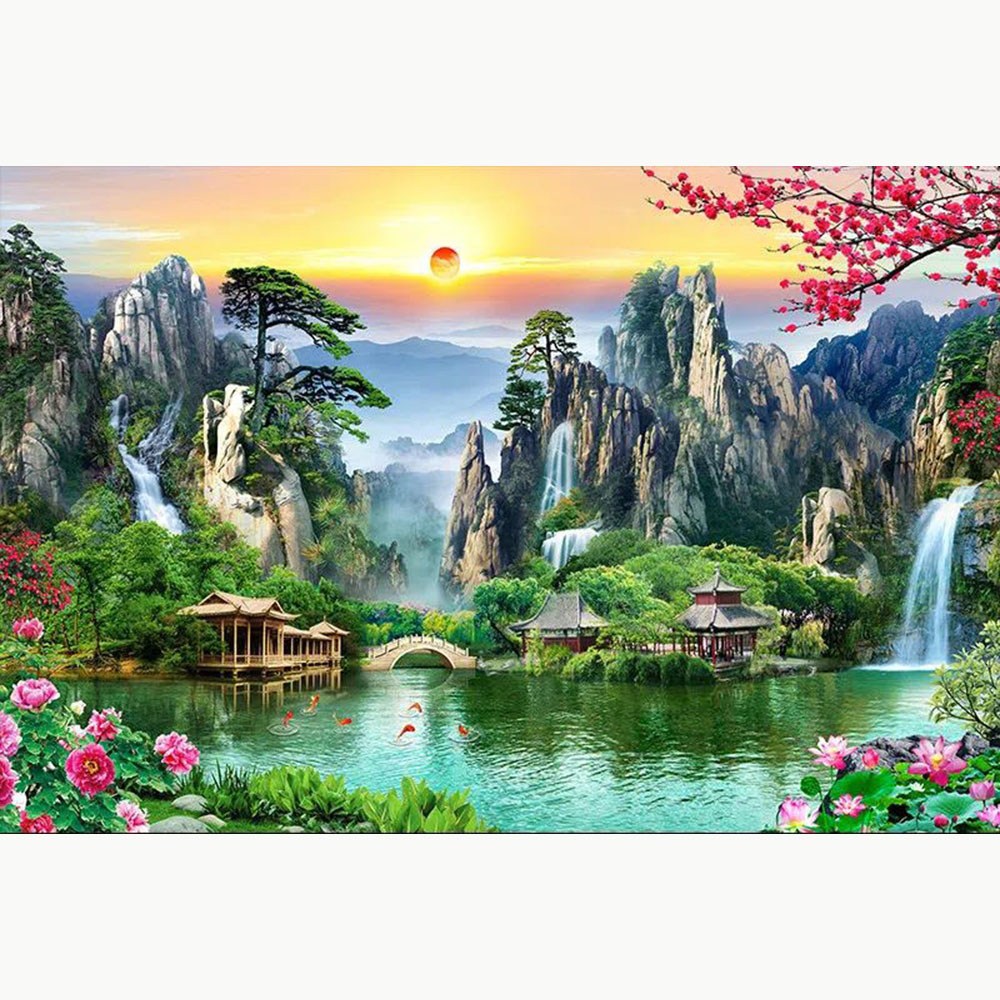 diy 보석십자 산수화 풍경화 폭포수/소나무/목단/연꽃 전체수 60X45 cm 72,800원