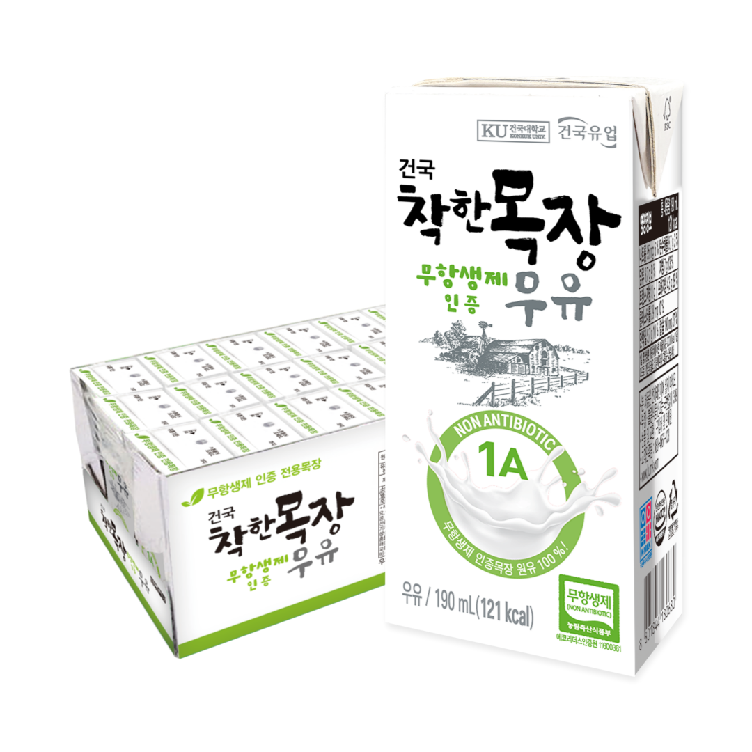 [건국우유] 건국 착한목장무항생제멸균우유 24입, 190ml, 24개, 현재가 16,750원