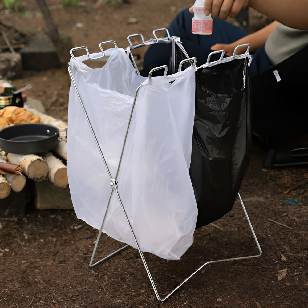 유즈나인 접이식 스틸 캠핑 분리 수거 휴대용 쓰레기 봉투 거치대 스탠드, 실버 14,500원