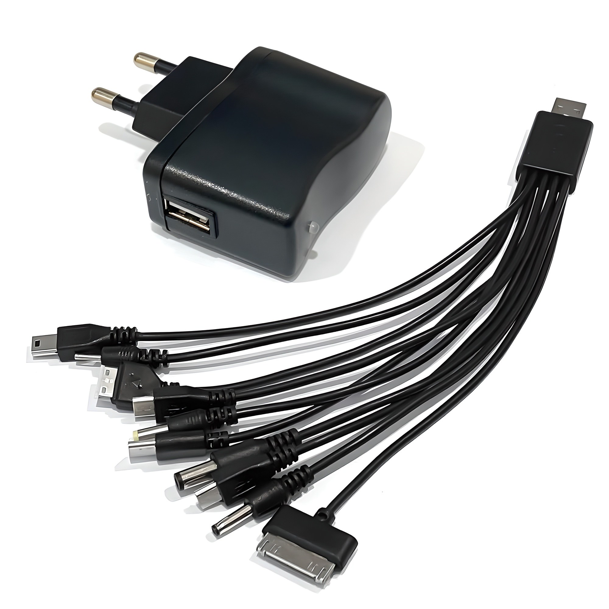 가정용 5V 1A + 10in1 멀티커넥터 케이블 c타입 마이크로5핀 미니5핀 라이트닝30핀 노키아 3.5mm 4.0mm psp, 1개 12,800원