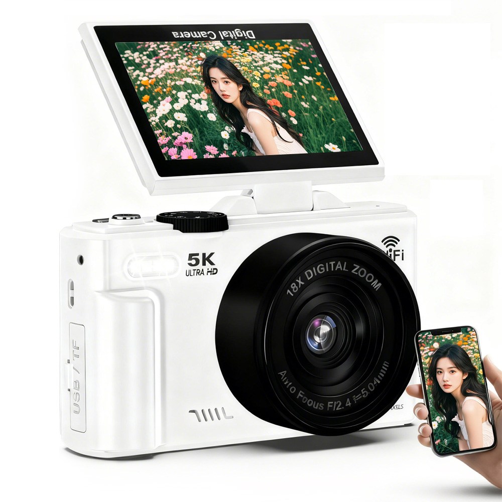 신클퍼 5K 고화질 디지털카메라 180도 로 뒤집다 자동 초점 맞추기 7600W 픽셀 카메라 64GB SD 카드 여행 카메라 wifi 모드, 디지털 카메라 105,900원