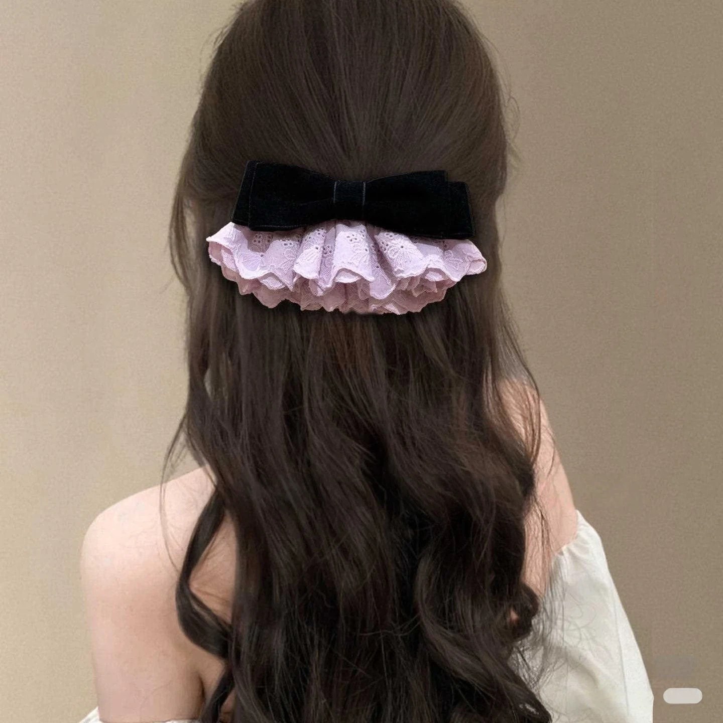 벨벳 레이스 리본 자동핀 여성 성인용 헤어 집게핀 럭셔리 벨벳 핑크 레이스 콤비 리본핀 / 고급스러운 무드 하객룩 데이트룩 포인트 헤어 집게핀 21,000원