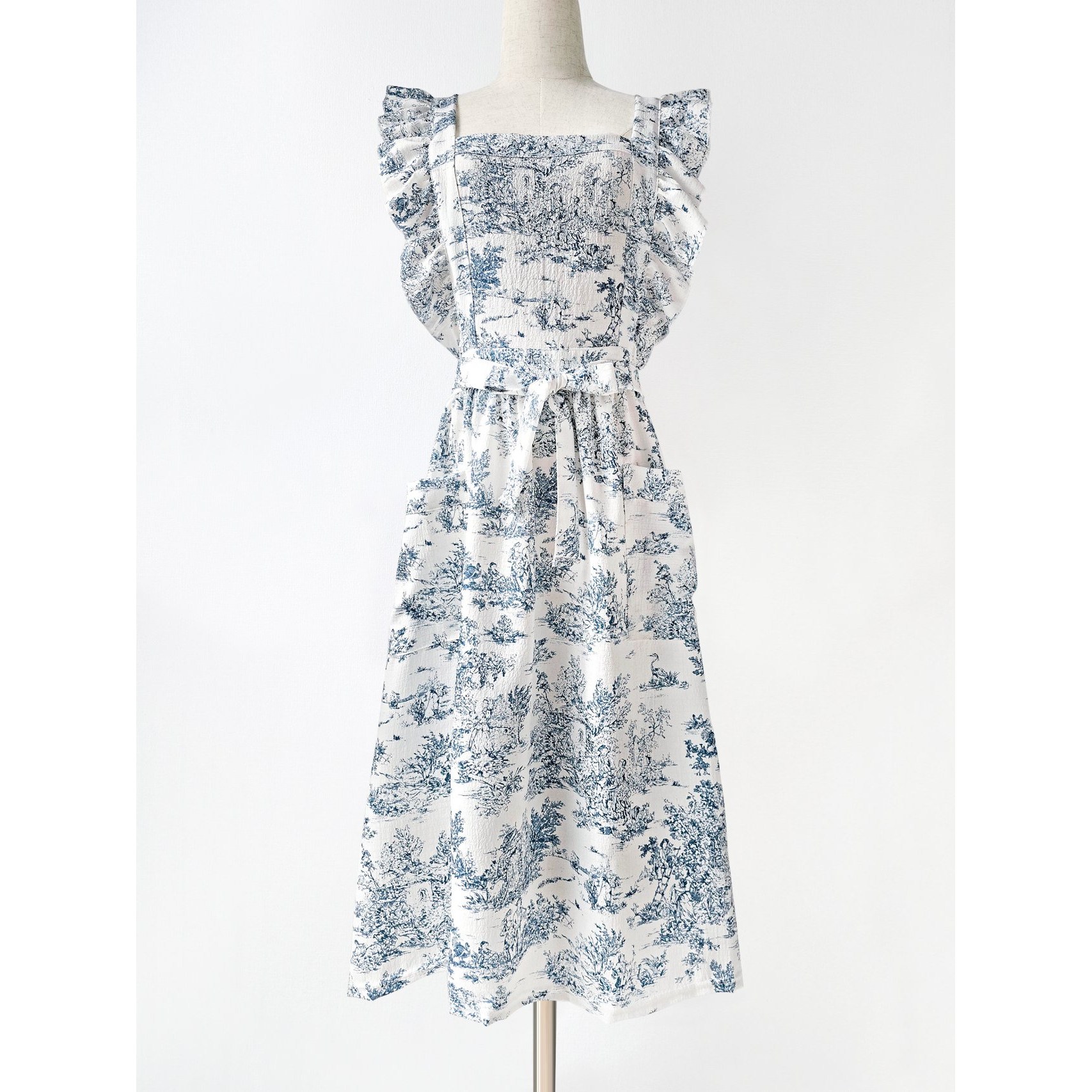 DOSYDOSY 여성용 엔틱 패턴 프릴 원피스형 앞치마 주방 꽃집 작업복, 1개, 네이비 28,400원