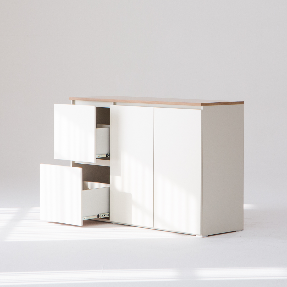 두리앳가구 멀티 수납장 홈카페 주방 그릇장 하부장 서랍형 1200, 크림화이트 114,000원