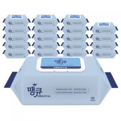 땡큐 오리지널 물티슈 100매 20팩 (캡형) 대용량 플레인 갓성비 저자극, 20개, 1매, 현재가 13,170원