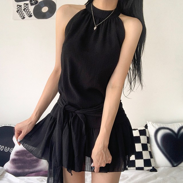 [남심저격/강추/3col] 허그 홀터넥 프릴 나시 미니 원피스 35,500원