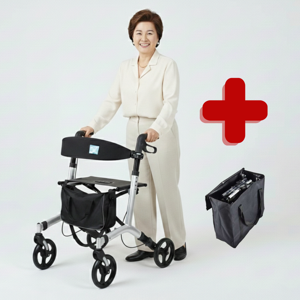 [부모님선물1순위] 노인보행보조차 할머니 실버카 프리미엄 여행용 롤레이터, 실버 189,000원