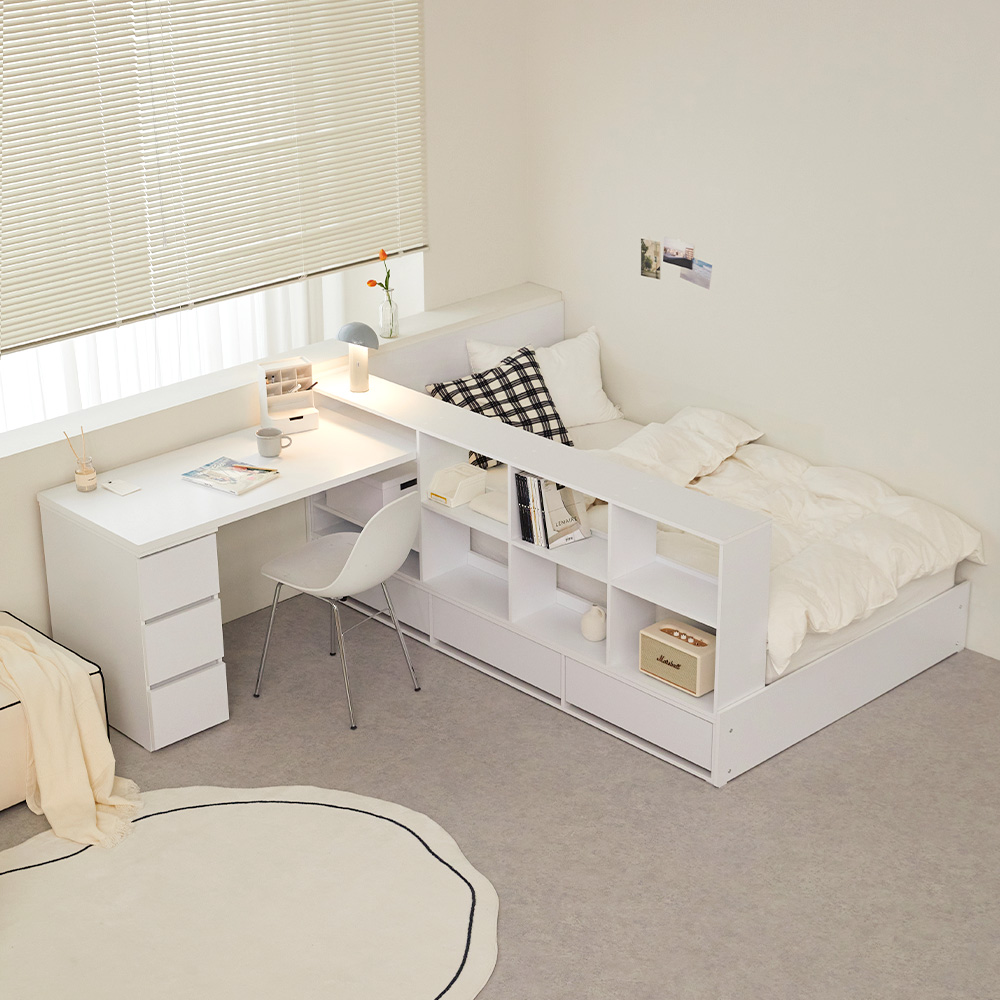 파로마 큐브A 책장형 수납침대+책상포함 슈퍼싱글 프레임만, 화이트 A02 409,000원