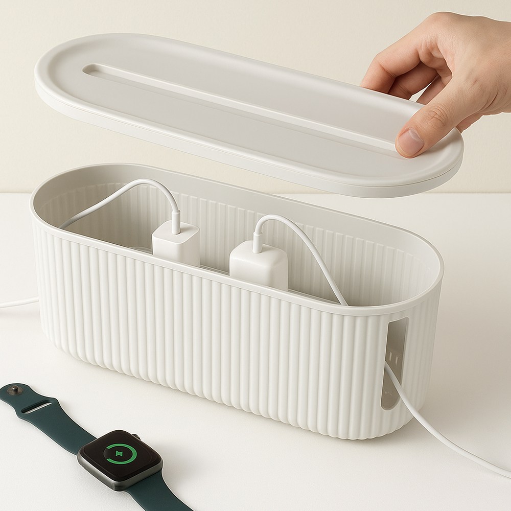 다우트 척척척 핸드폰 거치 모던 멀티탭 정리함 태블릿 거치대 콘센트 수납함 케이블 정리함, 밀키화이트, 1개 9,490원