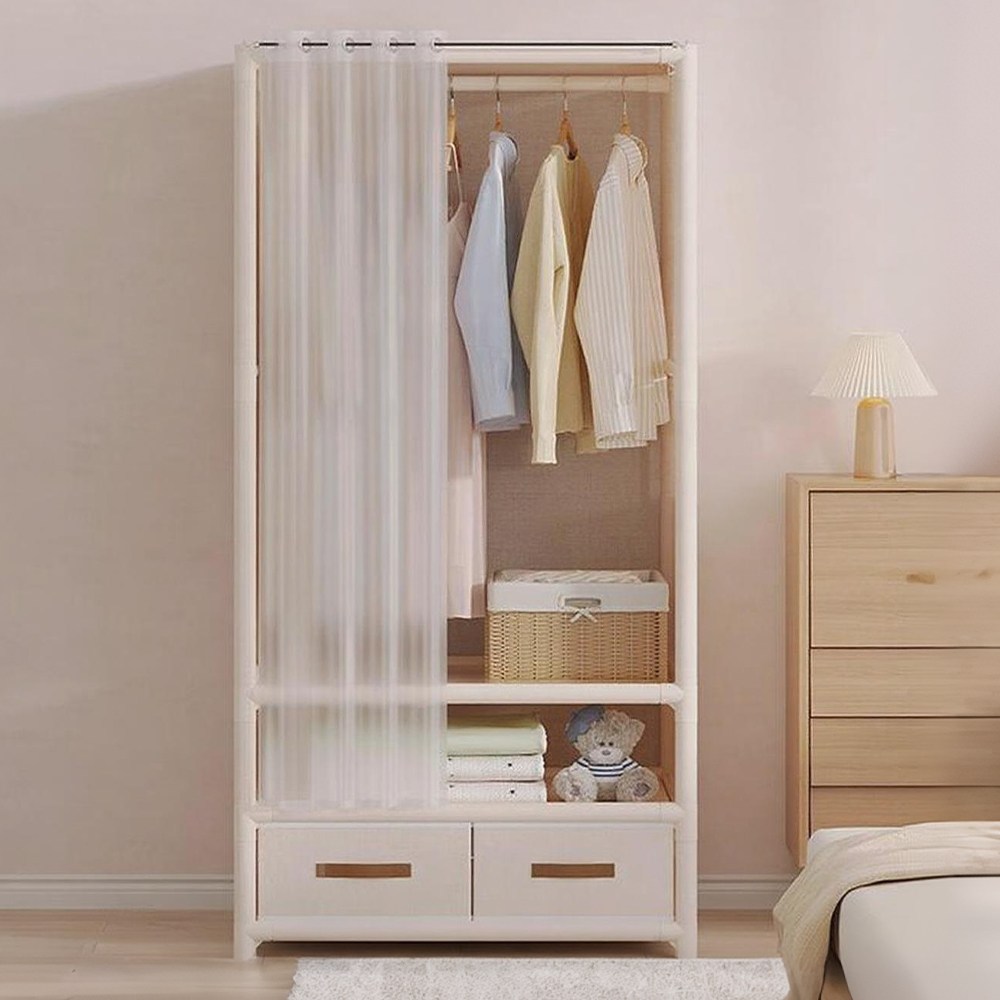 Zuge 조립식 커튼 스텐드 행거 무볼트 튼튼한 수납 옷장, 크림화이트 39,990원