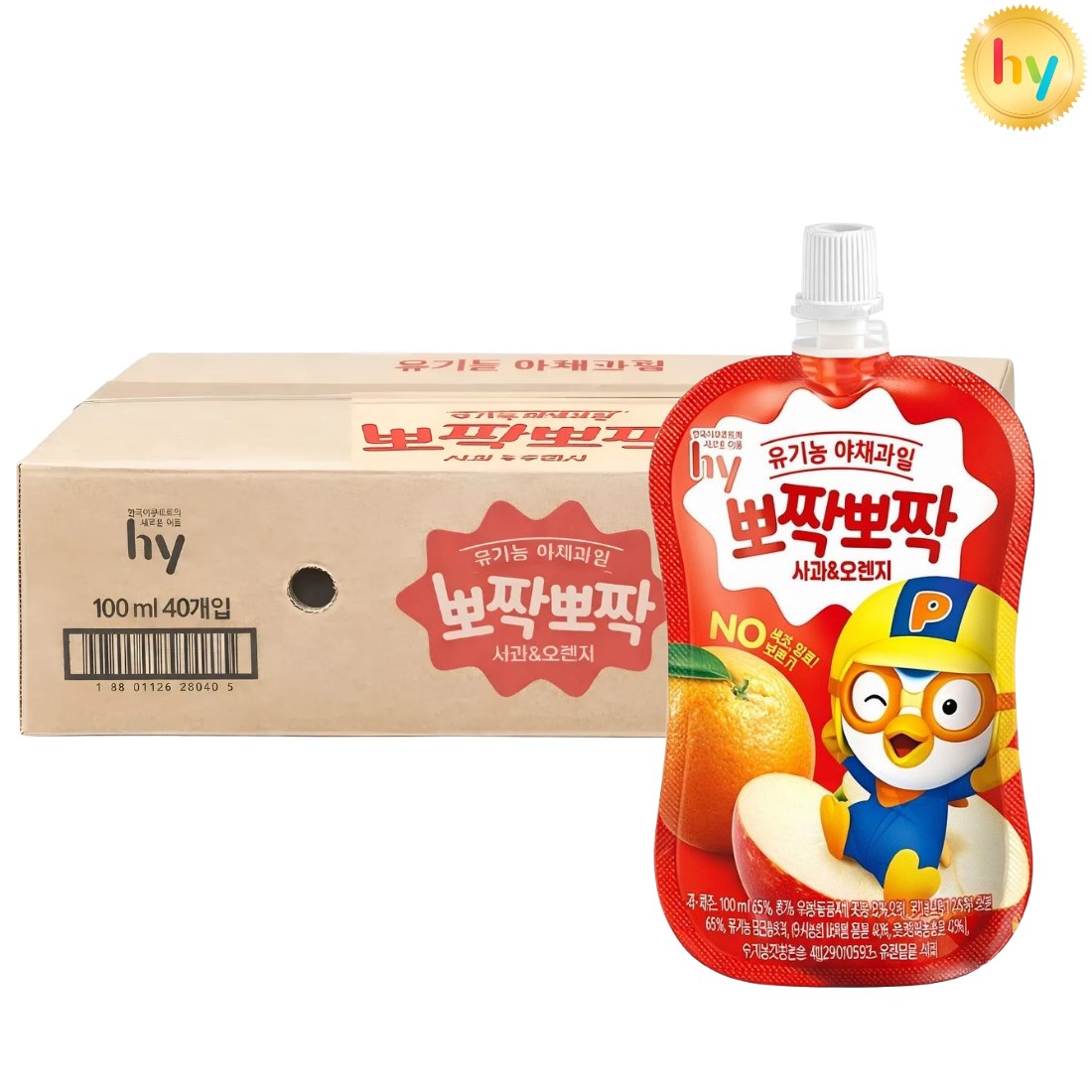 hy 뽀로로 뽀짝뽀짝 사과오렌지 유기농 과일야채주스, 100ml, 40개 37,000원