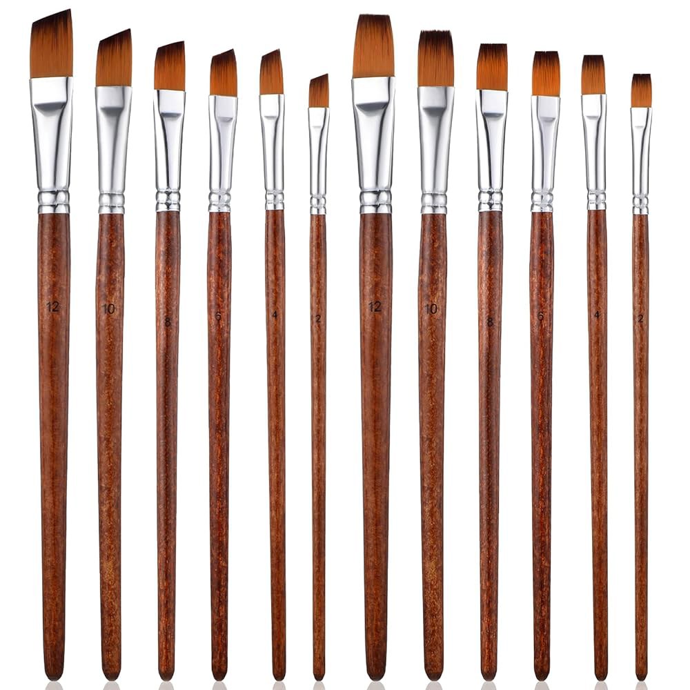 12개의 PCS 수채화 브러시 전문가, 6개의 평면 페인팅 및 각진 페인트 브러시, 공예가 오일 구아슈 초보자를 위한 다양한 크기의 페이스 24,080원