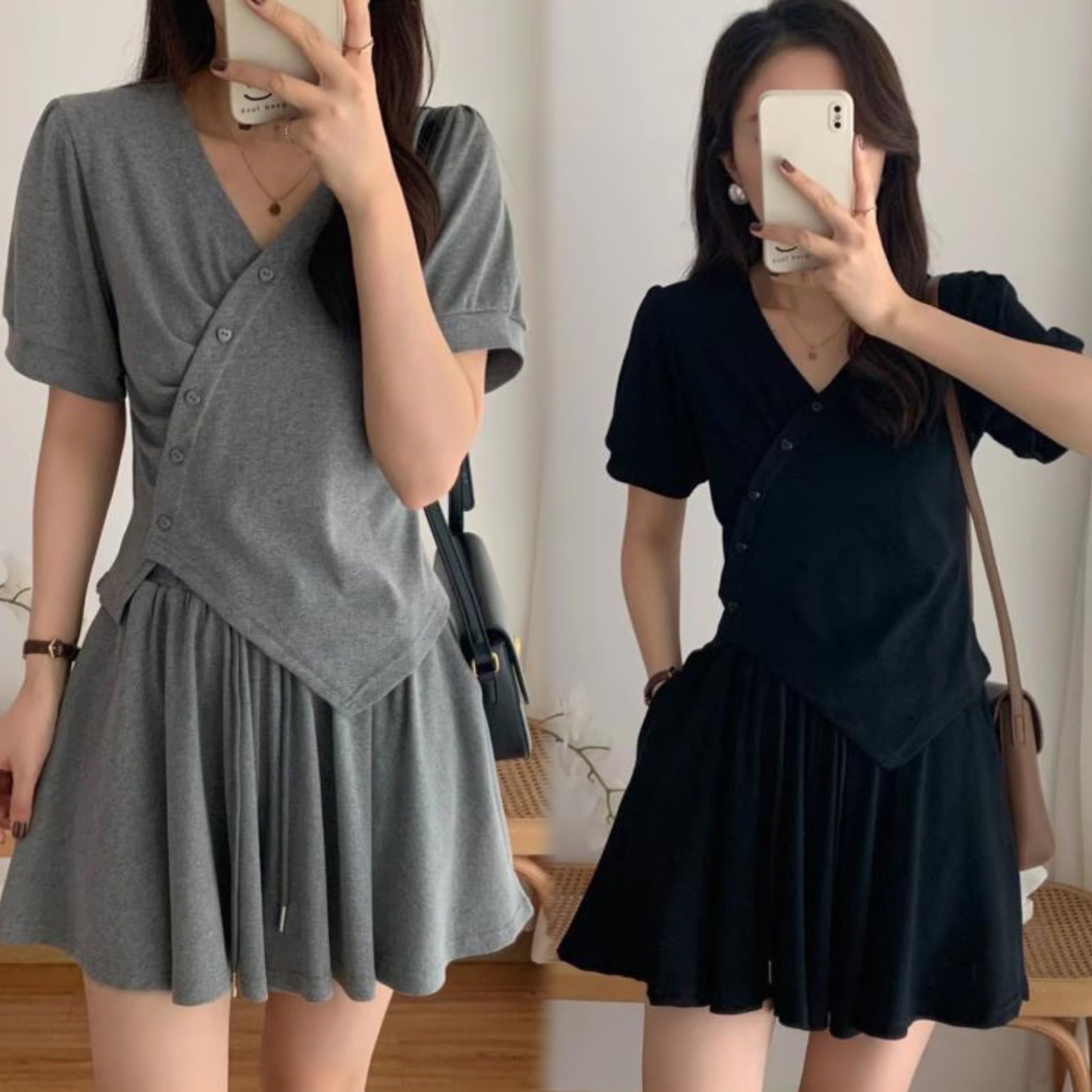 Asure 캐주얼 반바지 슈트 여성 반팔티셔츠 치마바지 투피스 25,000원