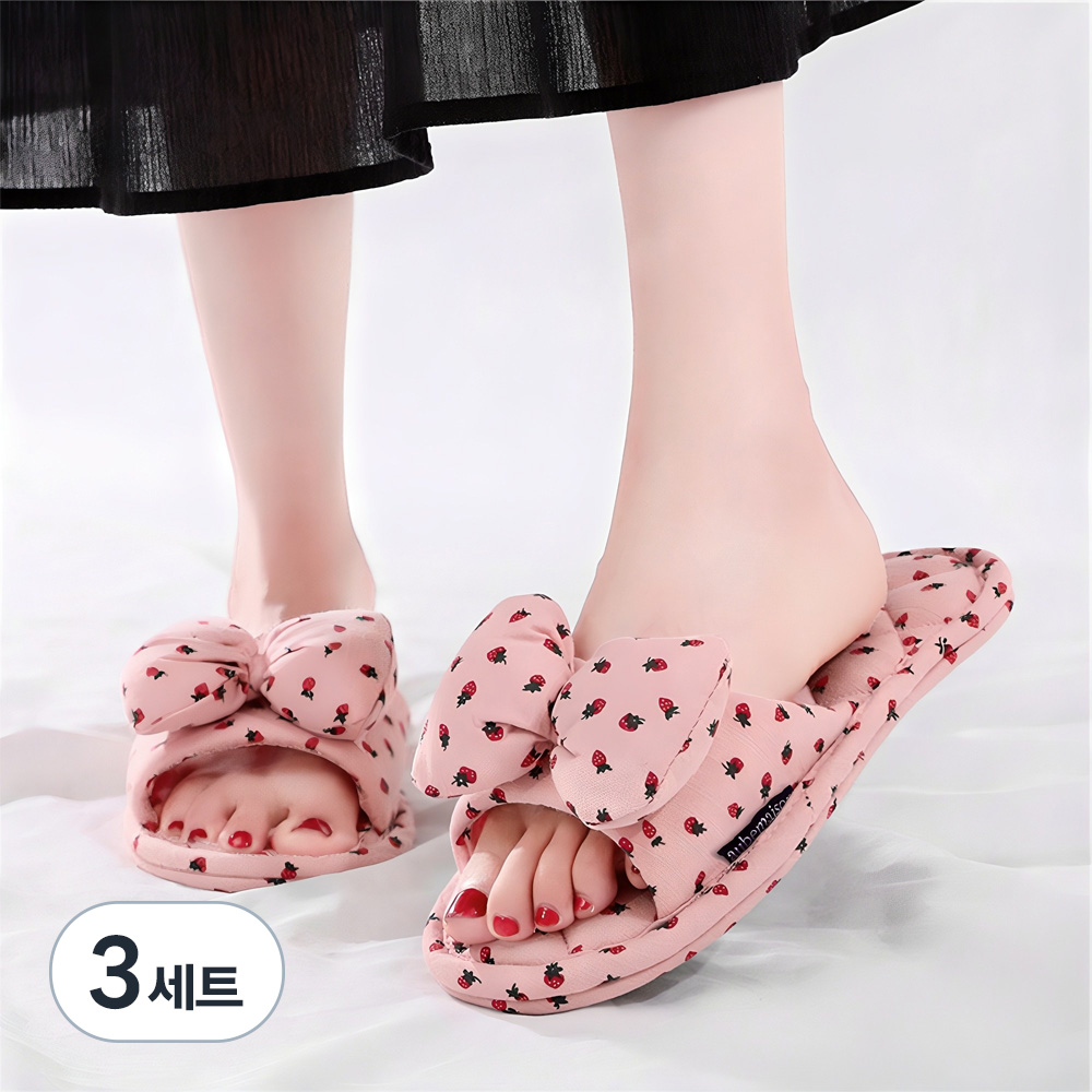 오브메종 딸기 리본 면 슬리퍼 21,000원