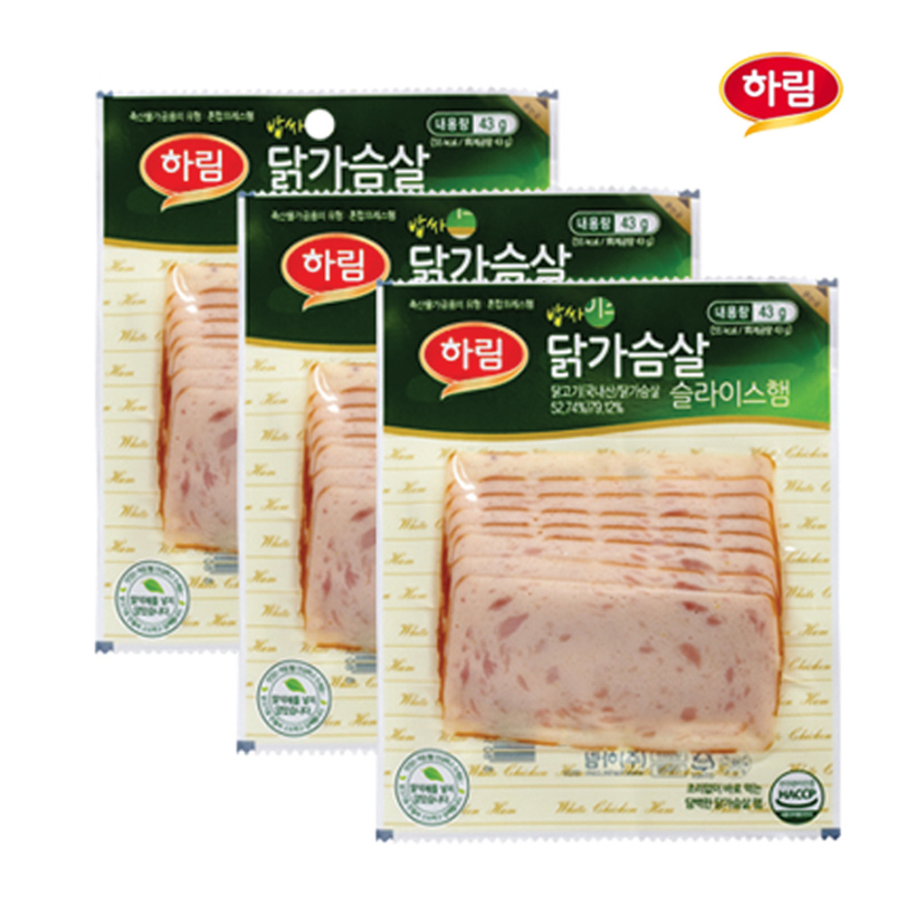 하림-밥싸먹는 닭가슴살슬라이스햄(43gx3봉)x3세트, 43g, 9개 8,700원