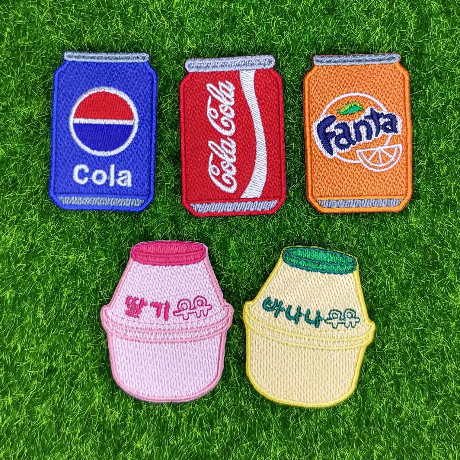 귀여운음료 와펜 자수 패치 (일반봉제 열부착 벨크로 뱃지)  5종 스티치원 3,300원