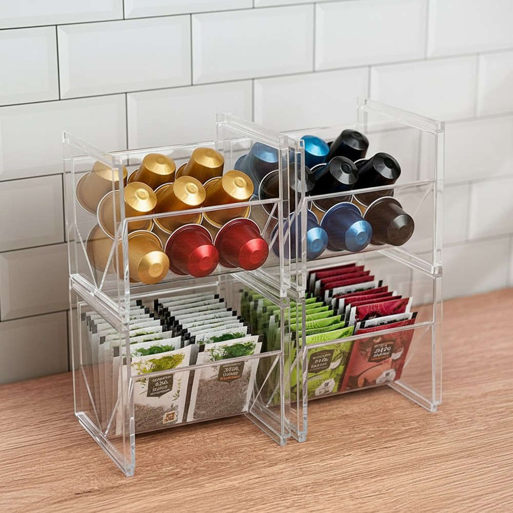 이지유 비스듬한 티백 보관함 탕비실 커피 캡슐 아크릴 수납 적층 정리함 화장대 홈카페, 1개, 투명 7,500원