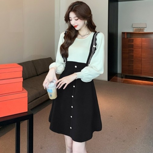 여성 레이어드 니트 원피스 / 배색 프릴 플레어 원피스, 로맨틱 데일리룩 48,000원