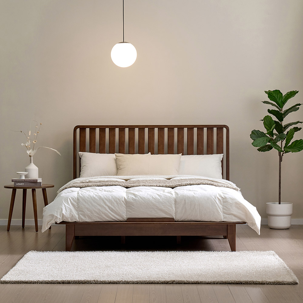 쏠앤까사 루나 고무나무 원목 평상형 침대프레임 SS Q, 고무나무(월넛) 430,000원