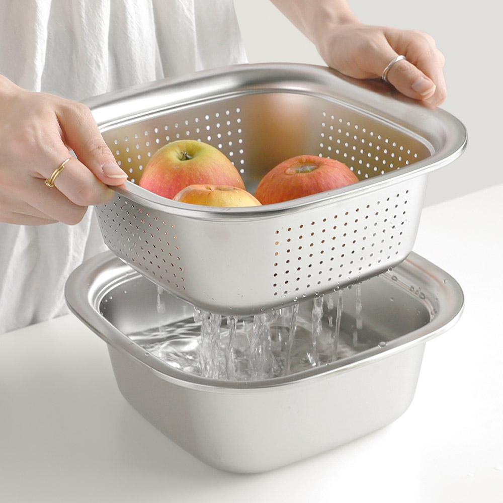 올스텐 사각 믹싱볼 설거지통1P + 타공 채반1P 2종 세트 + 사은품( 집게1개) 과일 야채 씻기 세척볼 스탠볼 대야 양푼 밧드 29,000원