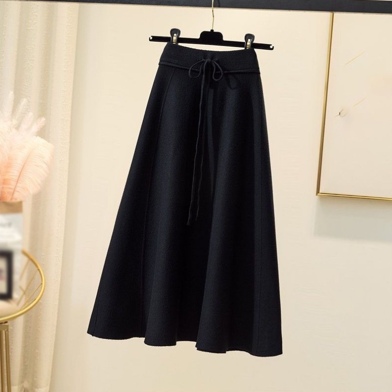 AOKADA 여성 가을 겨울 A라인 니트 스커트 허리 스트링 플레어 미디 스커트 치마 26,310원