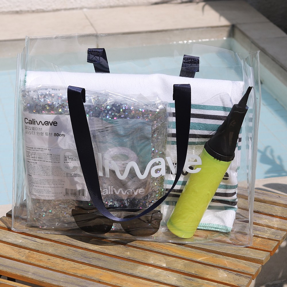 캘리웨이브 투명 반짝이 어린이 튜브 80cm + 투명 비치백 세트 아동 키즈 청소년 글리터 스팽글 원형 감성 여성 여자 물놀이 튜브 16,900원