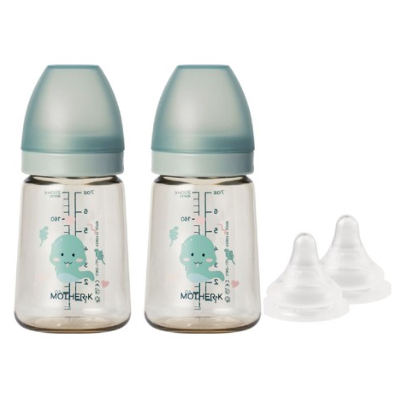 마더케이 베이직 PPSU 뱀뱀 무꼭지 젖병 트윈팩 + 1단계 젖꼭지 2p 세트 32,120원
