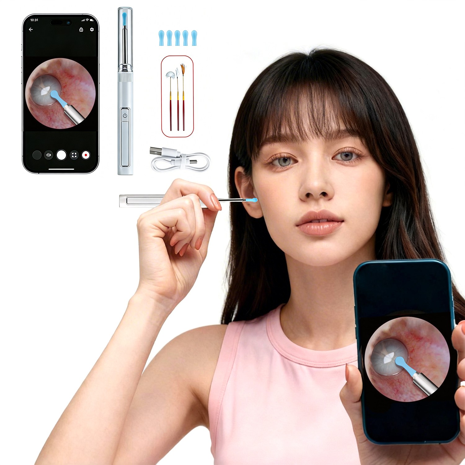 스마트폰 LED 내시경 귀이개 귀후비개 2000W초고화질카메라귀이개 LED 조명, 1개, 1개입 19,450원