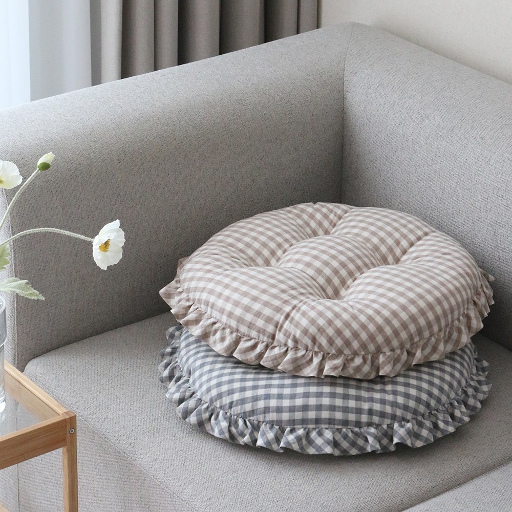 [데코벨] 선염 워싱 멜란지 체크 원형 방석 (M/L) 12,900원