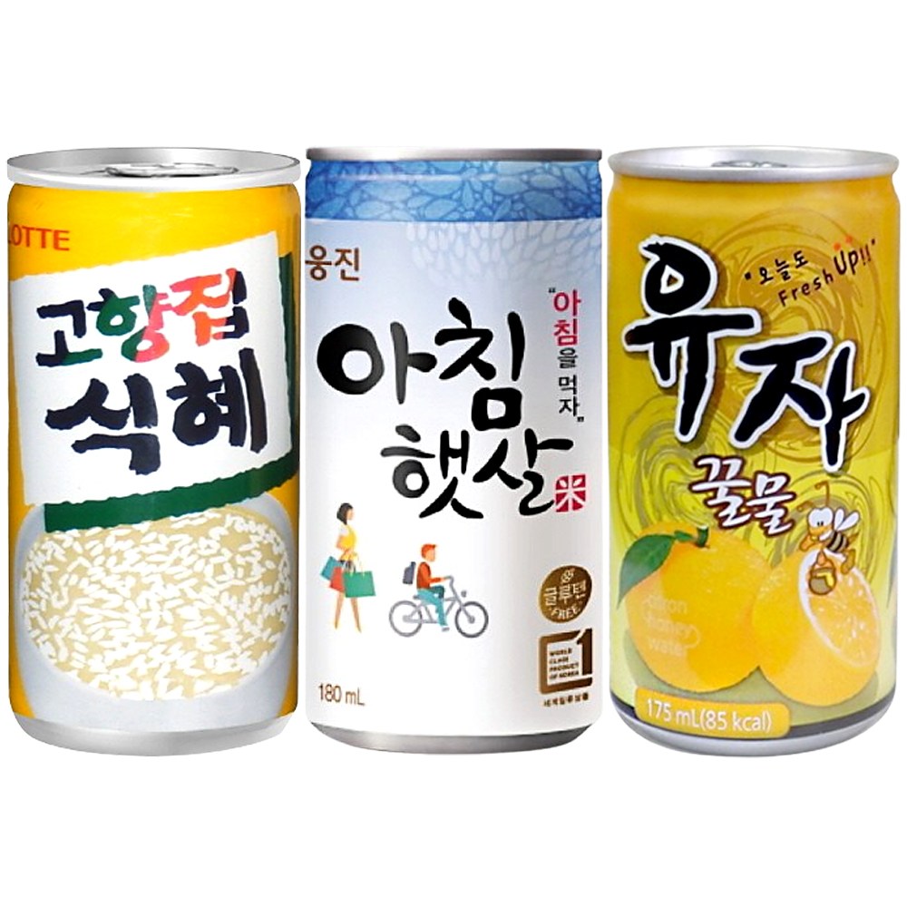 Yotta 미니캔음료 고향집 식혜+아침햇살+유자꿀물 웅진 롯데 차음료, 90개, 180ml 43,450원