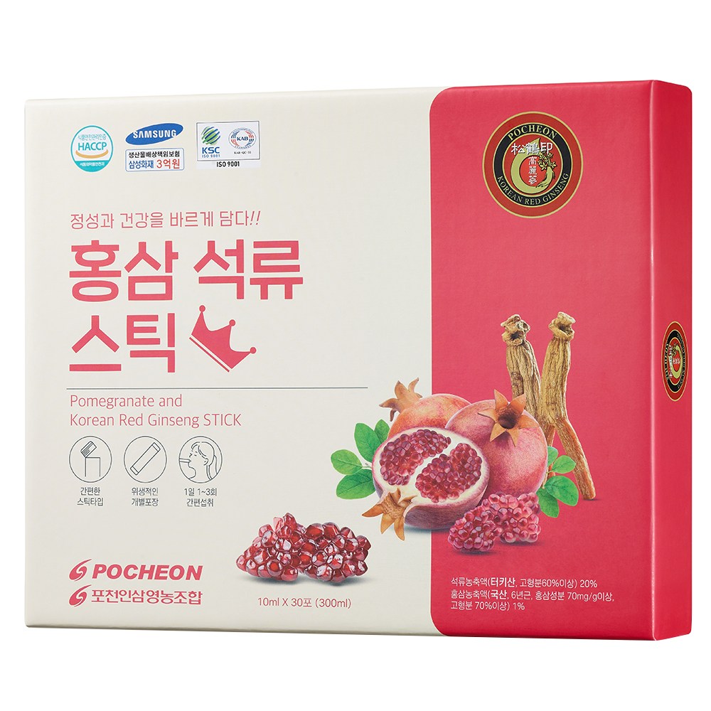 포천홍삼 홍삼석류스틱 10ml X 30포, 300ml, 1개 15,000원