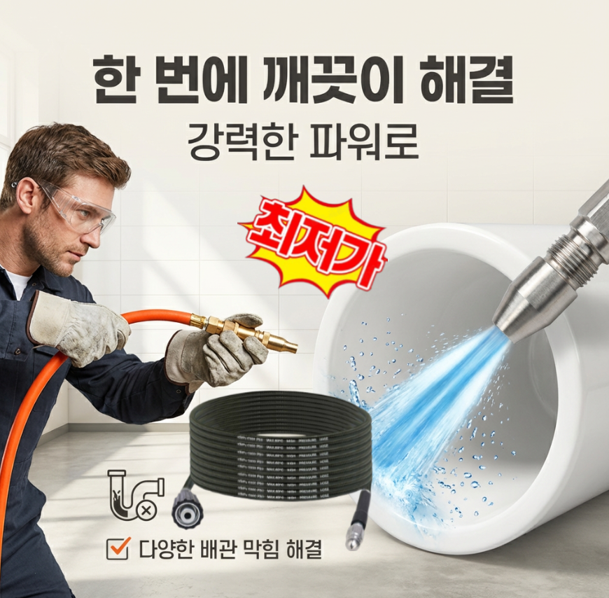 한방에 말끔 물쥐 노즐 고압관 세척·뚫기 세트 고압 세제 제거 세트 / 초고압 절삭력·공기압 장착형 21,200원
