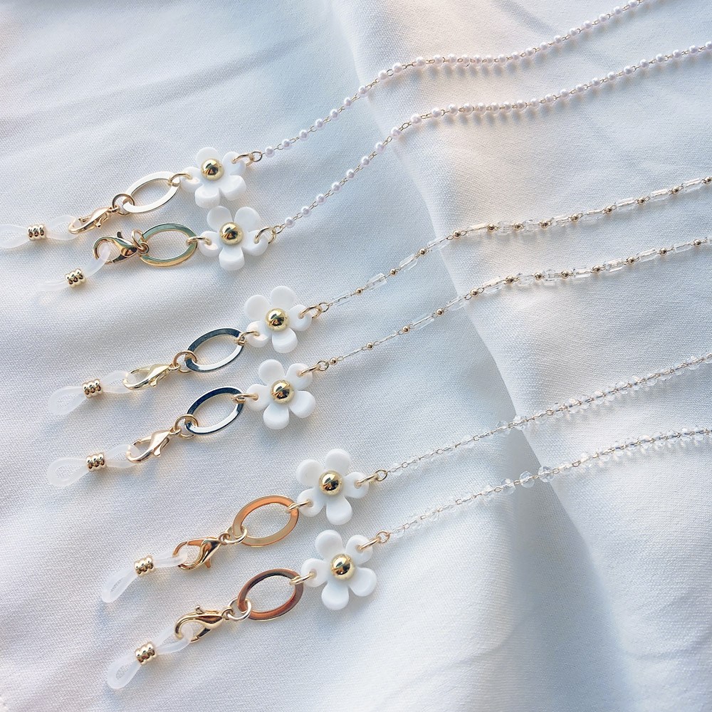 수제작 데이지 꽃 골드 안경줄 진주 크리스탈 비즈 체인, 현재가 10,500원