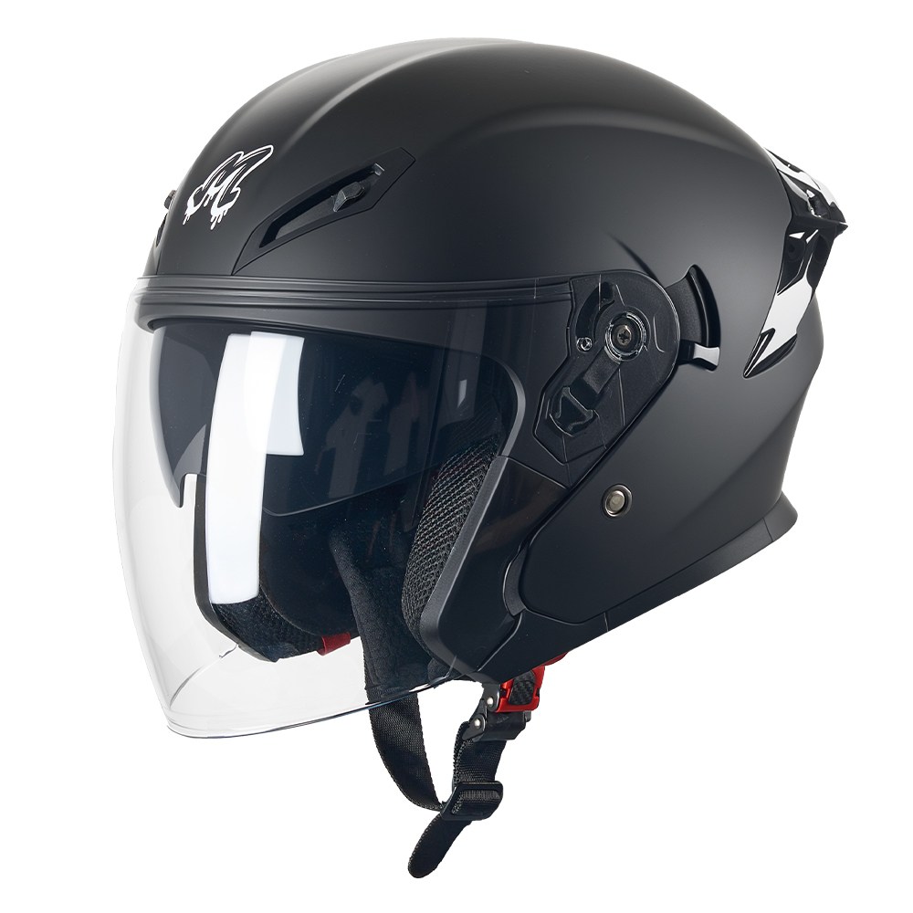 MOCOERL 오토바이 헬멧 초경량 오픈페이스 투명실드 안전모 통풍,무광블랙, 블랙 39,000원