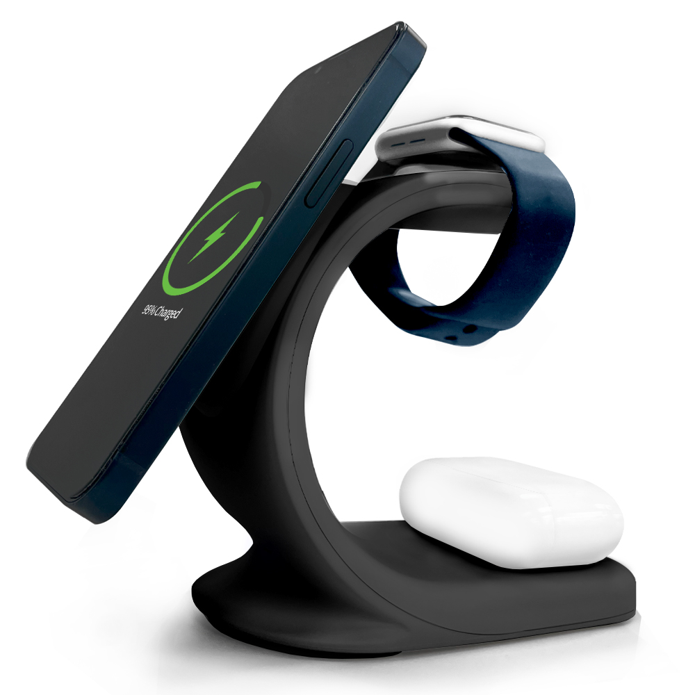 감성전자 아이폰 맥세이프 애플워치 에어팟 3in1 무선 고속 충전기 거치대, 블랙, 1개 19,900원