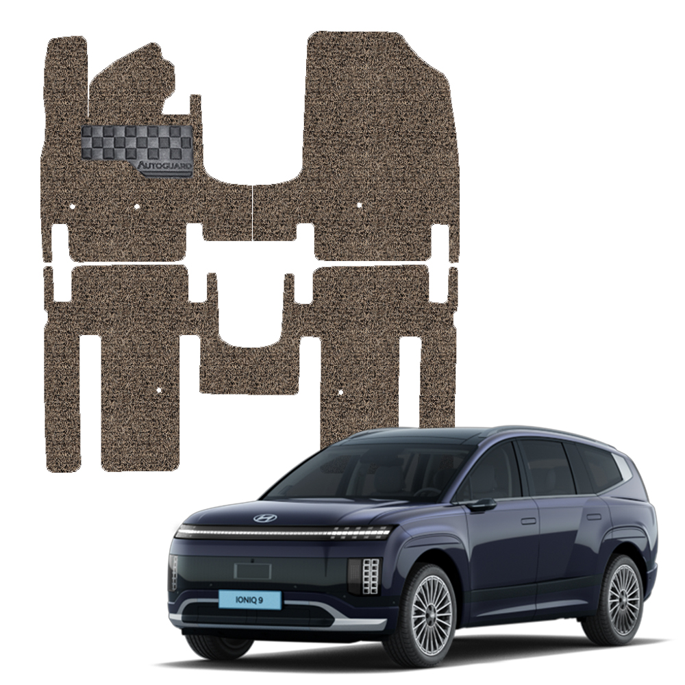 오토가드 체커보드 와이드 발판 자동차 확장형 1열 + 2열 코일매트 세트, 브라운, 아이오닉9 6인승 스위블 시트 2025.3~ 59,900원